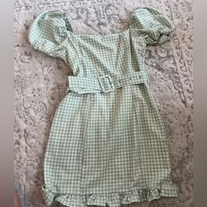 Green gingham mini dress